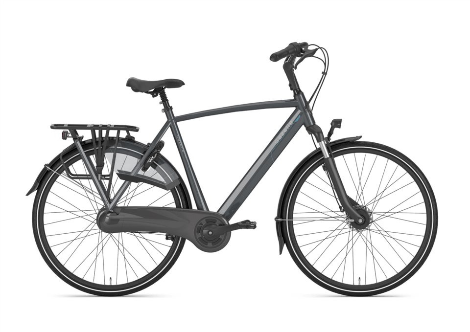 Klassieke stadsfiets met voor- en achtervering.